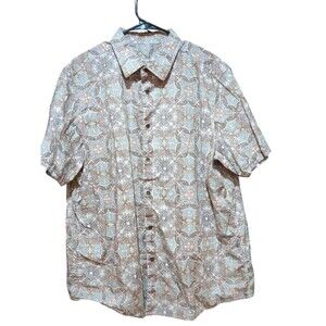 Tasso Elba Floral  Men's Short Sleeve Button Down Shirt XXL Color  Khaki Combo